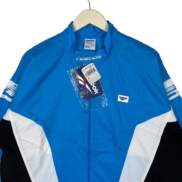 New Reebok Classic Men US XL Blue Windbreaker Track Jacket Zip Up Long Sleeve - Picture 5 of 16